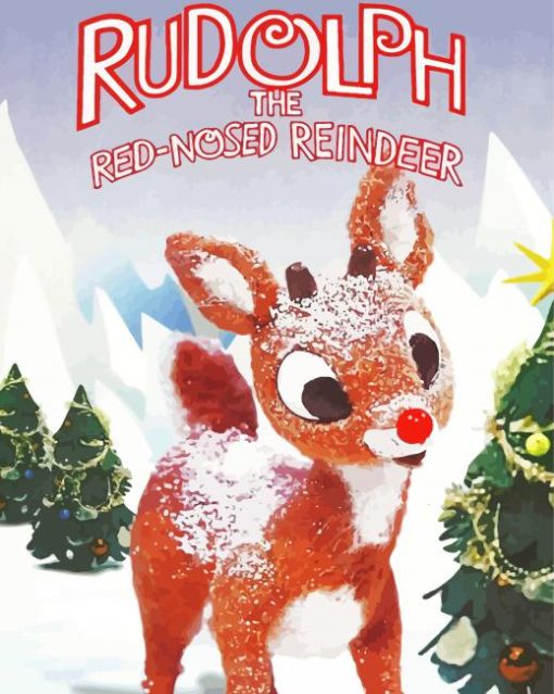 Rudolph The Red Nosed Reindeer In Snow Diamond Painting