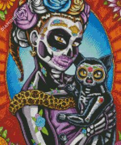 Skull Lady And Cat Diamond Painting