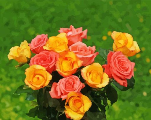 Aesthetic Yellow And Pink Roses Flowers Diamond Painting