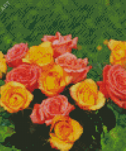 Aesthetic Yellow And Pink Roses Flowers Diamond Painting