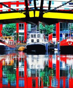 Amsterdam Barges Water Reflection Diamond Painting