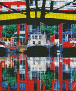 Amsterdam Barges Water Reflection Diamond Painting