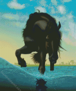 Black Horse In Water Diamond Painting