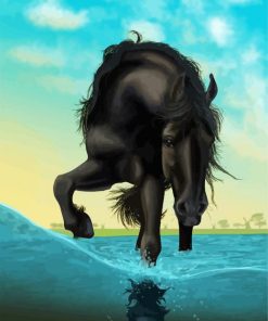 Black Horse In Water Diamond Painting