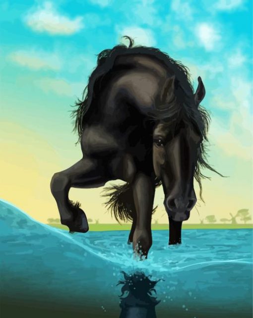 Black Horse In Water Diamond Painting