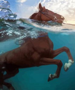 Brown Horse In Water Diamond Painting