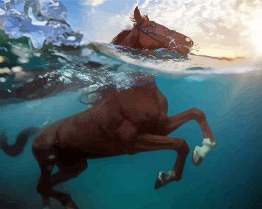 Brown Horse In Water Diamond Painting