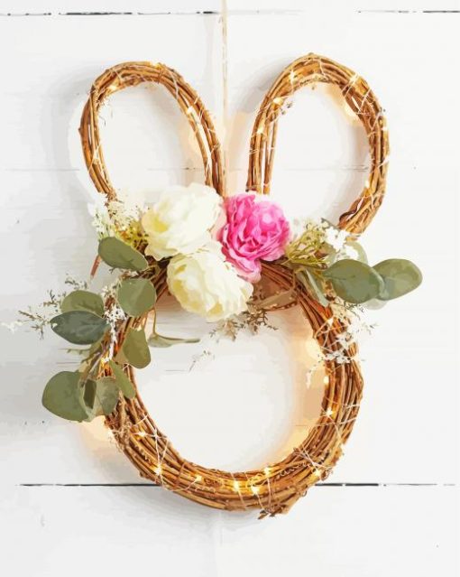 Bunny Easter Wreath Flower Diamond Painting