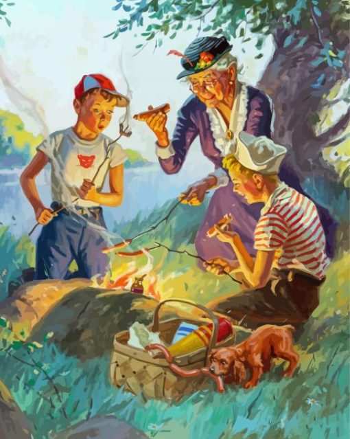 Camping Grandma With Grandchildren Diamond Painting