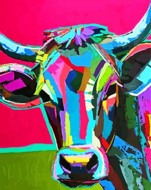 Colourful Cow Abstract Diamond Painting