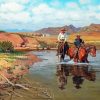 Cowboys And Horses In Water Diamond Painting