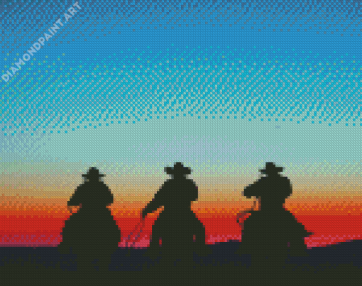 Cowboys And Horses Silhouette At Sunset Diamond Painting