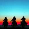 Cowboys And Horses Silhouette At Sunset Diamond Painting