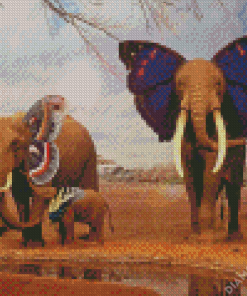 Elephant Butterflies Diamond Painting