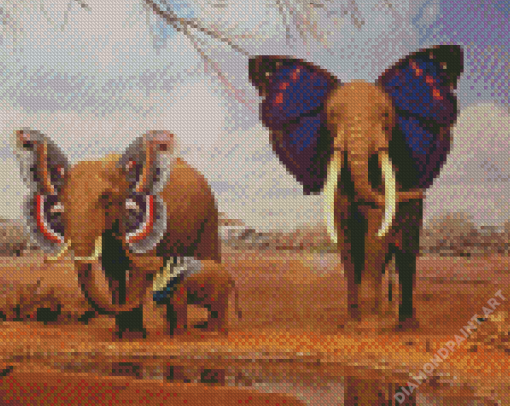 Elephant Butterflies Diamond Painting