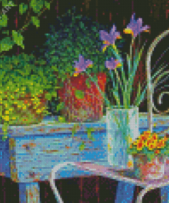 Flowers Vases On Chair Art Diamond Painting