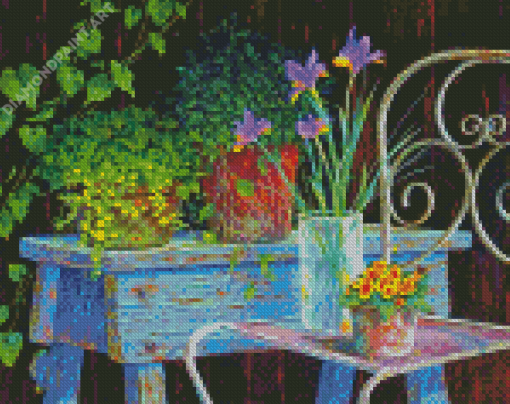 Flowers Vases On Chair Art Diamond Painting