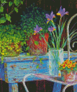 Flowers Vases On Chair Arts Diamond Painting