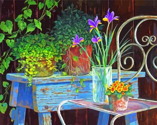 Flowers Vases On Chair Art Diamond Painting