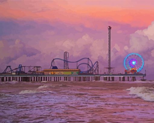 Galveston Island Historic Pleasure Pier Seascape Diamond Painting