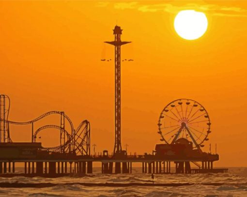 Galveston Island Historic Pleasure Pier Silhouette Diamond Painting