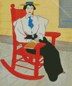 Girl On Red Rocking Chair Diamond Painting