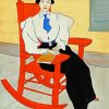 Girl On Red Rocking Chair Diamond Painting