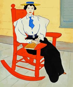 Girl On Red Rocking Chair Diamond Painting