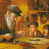 Grandfather And His Grandchildren Diamond Painting