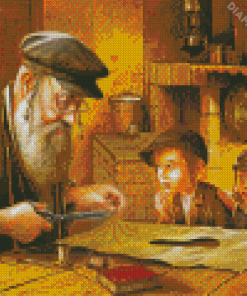 Grandfather And His Grandchildren Diamond Painting