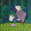 Grey Parrot Drinking Coffee Diamond Painting