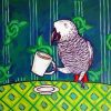 Grey Parrot Drinking Coffee Diamond Painting