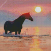 Horse In Water At Sunset Diamond Painting