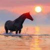 Horse In Water At Sunset Diamond Painting