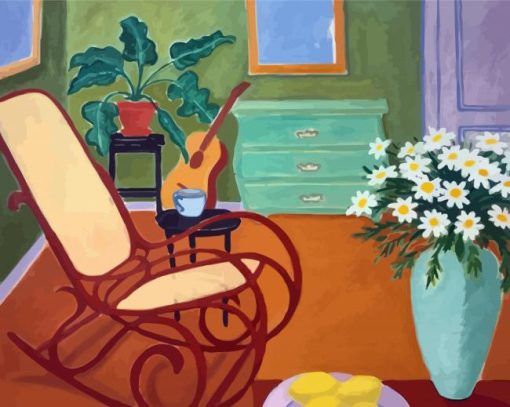 Interior With Daisies And Rocking Chair Diamond Painting