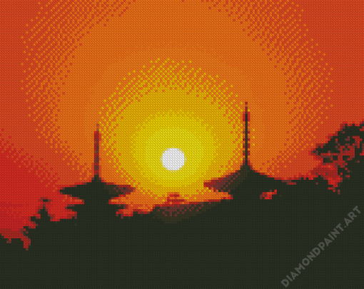 Japanese Shrine Silhouette Diamond Painting