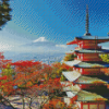 Japanese Temple With Snowy Mountains Diamond Painting