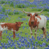 Longhorn And Calf In Bluebonnets Diamond Painting