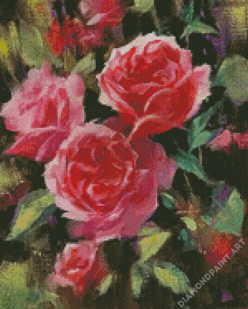 Pink Roses Contemporary Floral Diamond Painting