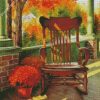 Rocking Chair With Red Mums Diamond Painting