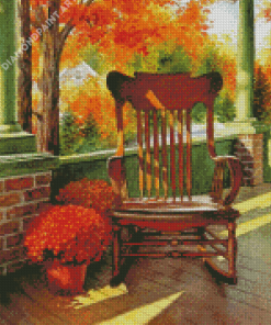 Rocking Chair With Red Mums Diamond Painting