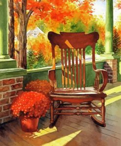 Rocking Chair With Red Mums Diamond Painting