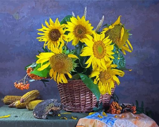 Sunflowers Basket On Table Diamond Painting