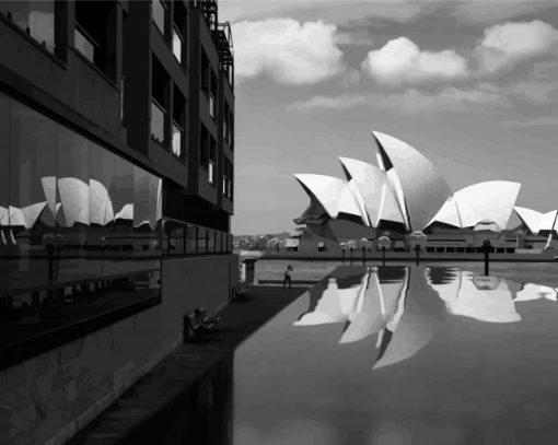 Sydney Black And White Water Reflection Diamond Painting