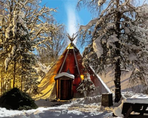 Teepee In Forest Diamond Painting