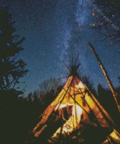 Teepee With Stary Sky Diamond Painting