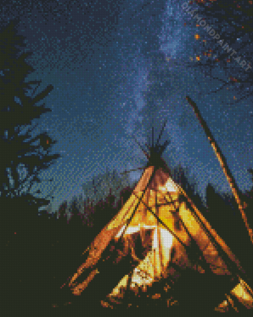 Teepee With Stary Sky Diamond Painting