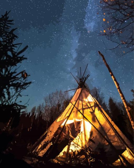 Teepee With Stary Sky Diamond Painting