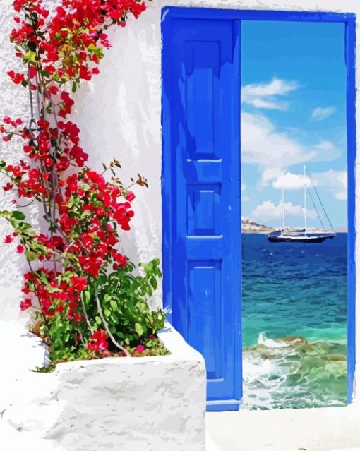 Traditional Greek Door On Mykonos Island Greece Diamond Painting