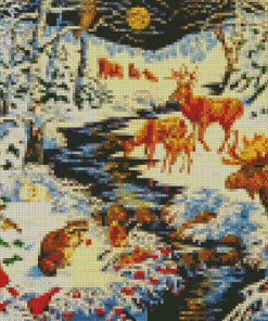 Vintage Animals Snow Scene Diamond Painting